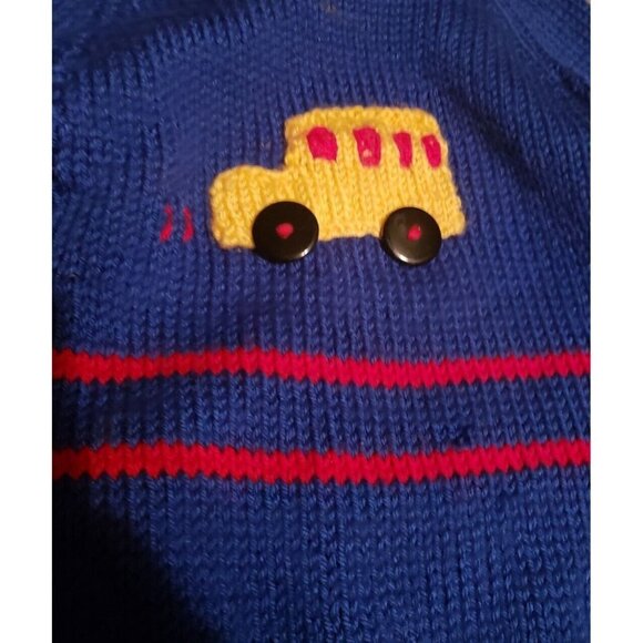 Baby Blue Handmade Knit Sweater w/Yellow School Bus & Black Button Wheels -2T-4T - Picture 4 of 10